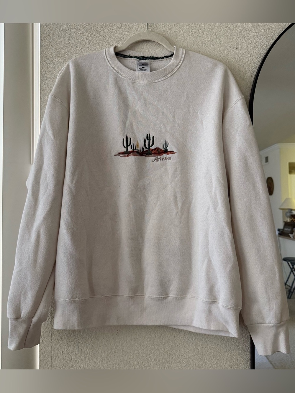 Fruit of the Loom Cream Crewneck Sweater with Desert Cactus Motif
